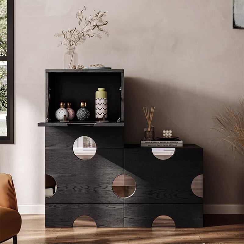 Modern Black freely combinable TV cabinet with storage, Solid Wood, Night Stands & Cabinets, 1-4 Pieces for Optional - 3 Pieces