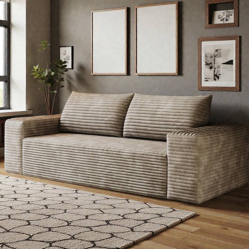 71" Corduroy 3-Seater Sofa, Deep Seat Comfy Couch with Wide Armrests, No-Assembly Soft Fabric Sofa for Living Room - Camel