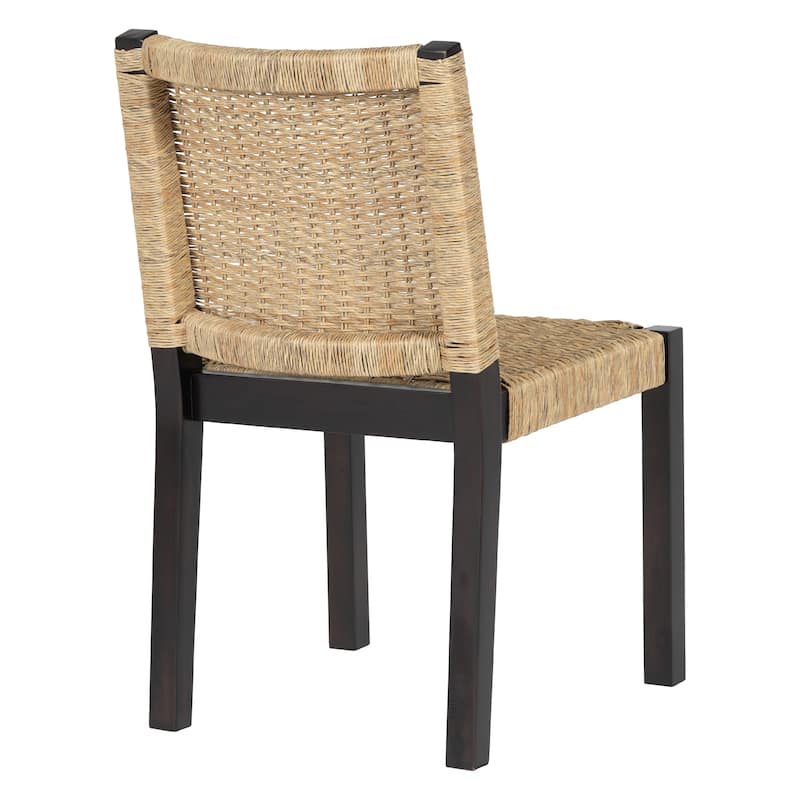 Farmhouse Modern Dining Chairs Set of 2-Solid Wood Rattan Backrest Walnut Finish Indoor/Outdoor Versatility