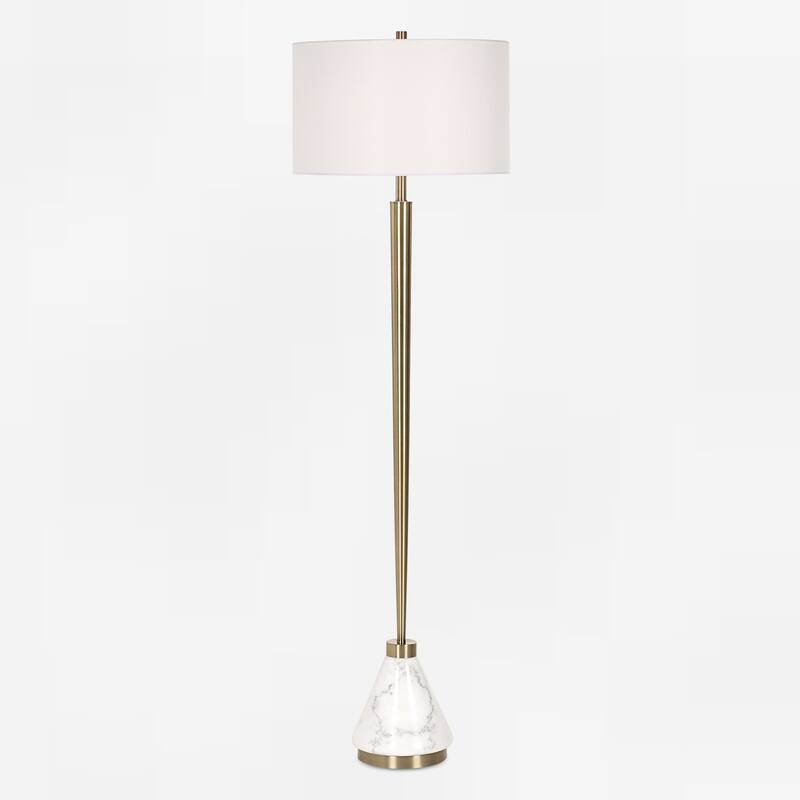 Tapered Floor Lamp with Drum Shade - 64" - White and Brass Plated