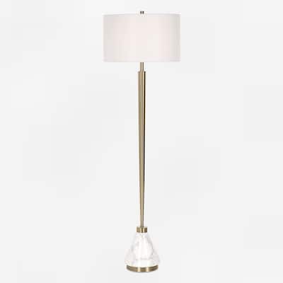 Tapered Floor Lamp with Drum Shade - 64" - White and Brass Plated