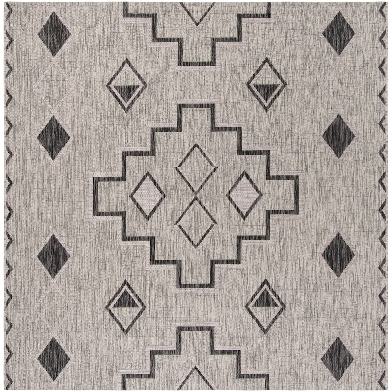 SAFAVIEH Courtyard Cemre Indoor/ Outdoor Waterproof Patio Backyard Rug - 4' Square - Grey/Black
