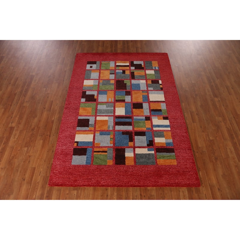 Geometric Modern Indian Area Rug Hand-Tufted Wool Carpet - 5'3" x 7'7"