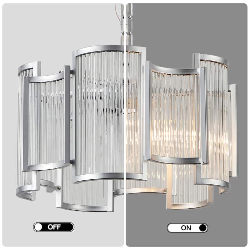 Cusp Barn 20in. Industrial Glass Chandelier, 5-Light Rustic Hanging Pendant Light, Clear Drum Shade Lighting Fixture for Bedroom
