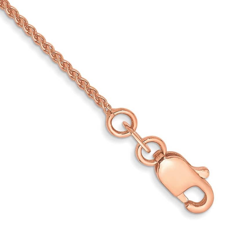 Curata 14k Rose Gold 9" 1mm Solid Polished Spiga Chain Ankle Bracelet