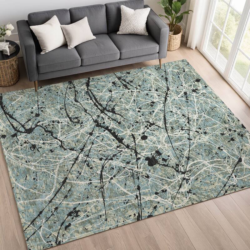 Machine Washable Indoor/ Outdoor Modern Splatter Chantille Rug