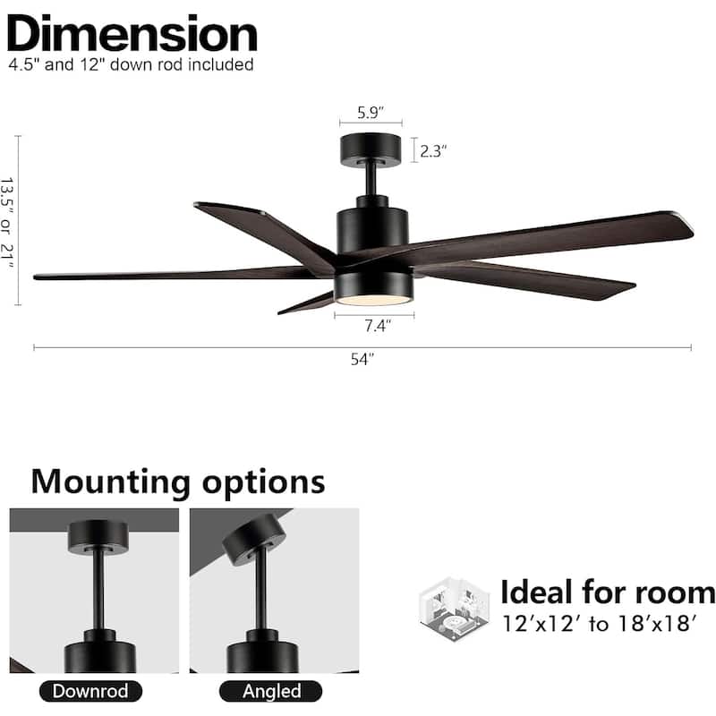 54" Matte Black Aero Blade Ceiling Fan with LED Light and Remote - Matte Black - 54"D x 54"W x 21"H