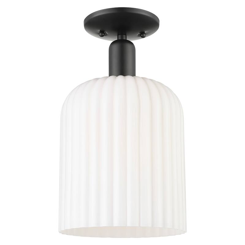 Innovations Lighting Endless Possibilities Arcadia - Bridal Veil - 1 Light 8" Semi-Flush Mount - Gloss White Shade/Matte Black