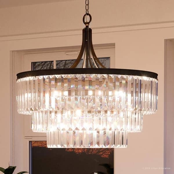 slide 2 of 7, Luxury Crystal Ceiling Fixture, 29.25"H x 28"W, with Art Deco Style, Olde Bronze Finish by Urban Ambiance