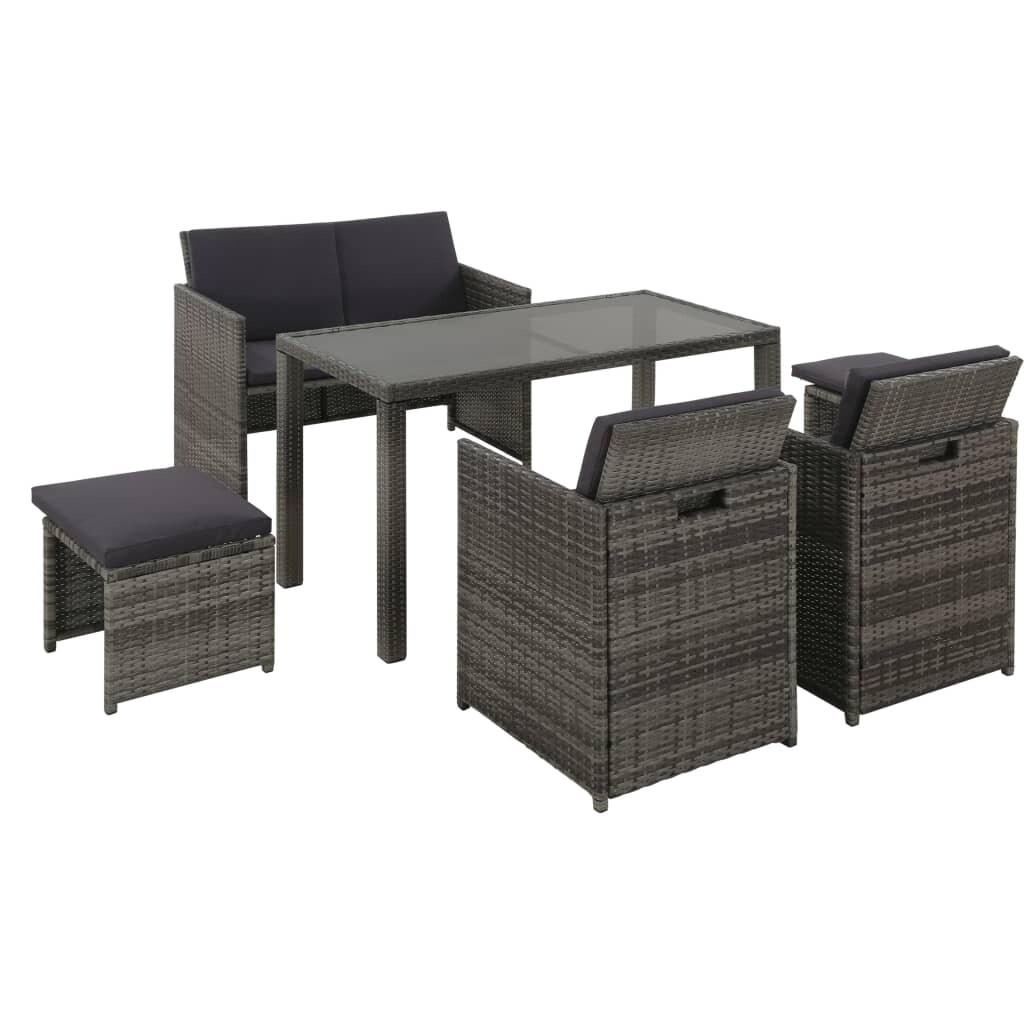 Vidaxl 6 Piece Outdoor Dining Set With Cushions Poly Rattan Gray Chair Table Overstock 28431317
