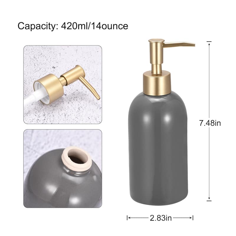 Soap Dispenser-14Oz Ceramic Dish Hand Soap Dispenser with Stainless Steel Pump for Kitchen Bathroom - Grey