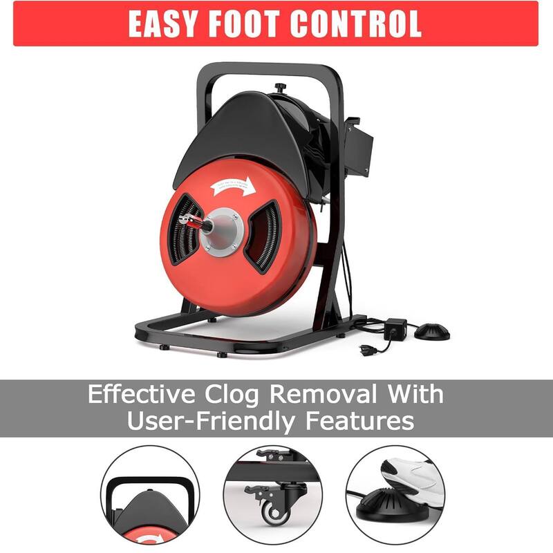 50FT 1/2 Inch Portable Drain Cleaning Machine for 1" to 4" Pipes with Blue Gloves