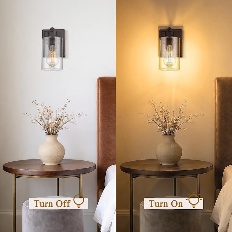 Bathroom Vanity Wall Light with Glass Shade and Rubbed Bronze Finish