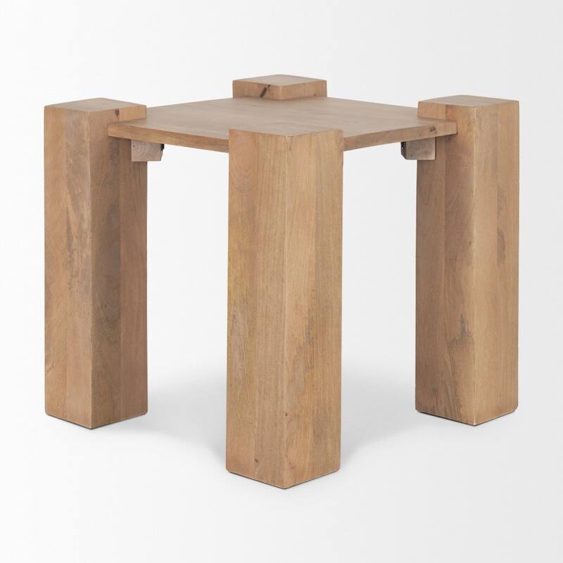 HomeRoots 23" Natural and Brown Solid Wood and Wood Tray Table - 23.00 in. x 21.75 in. x 23.00 in.