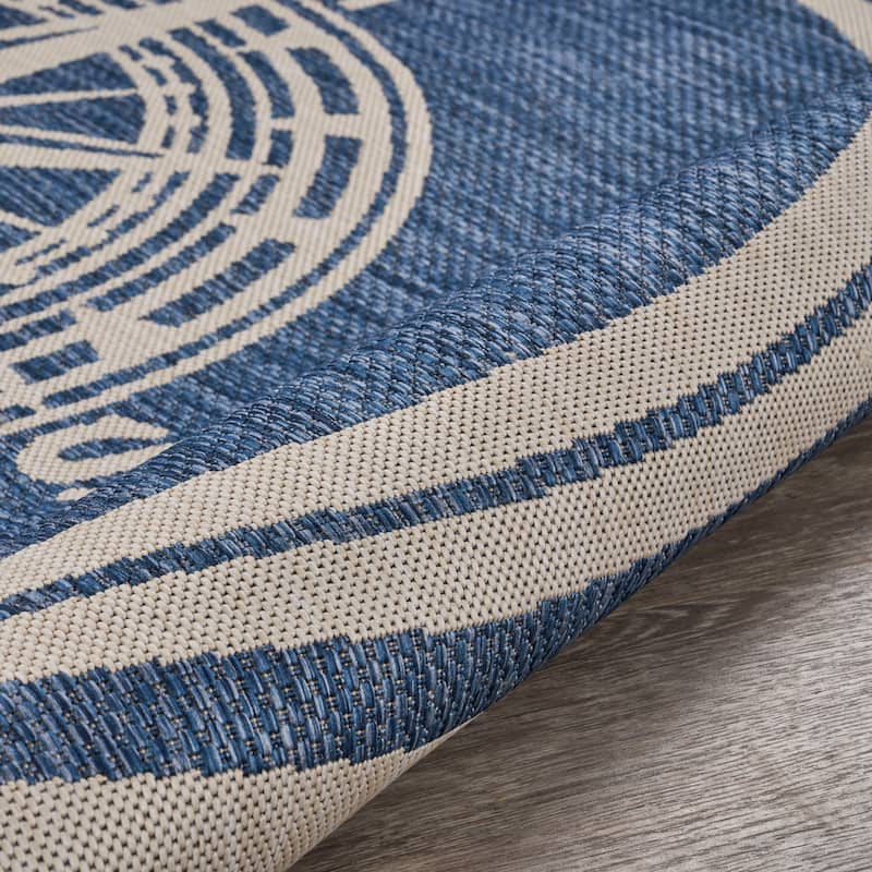 Sevita Tides Nautical Compass Blue/White Indoor/Outdoor Area Rug