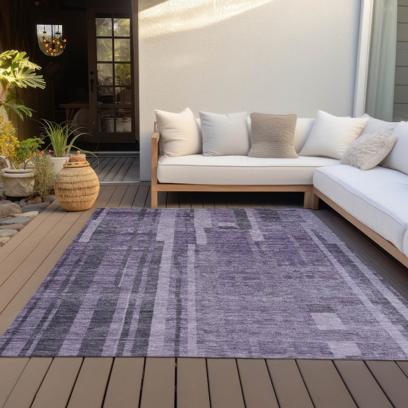 Machine Washable Indoor/ Outdoor Modern Stripes Chantille Rug