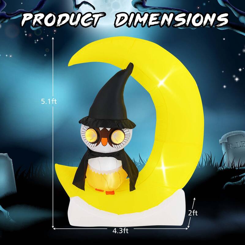 Costway 4.3 x 5.1 ft Inflatable Owl on Moon LED Lighted Halloween - See Details