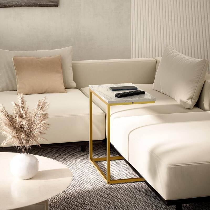 C Shaped End Table 27 inches High, Side Table for Couch Slide Under, C Table Sofa Side End Table for Living Room