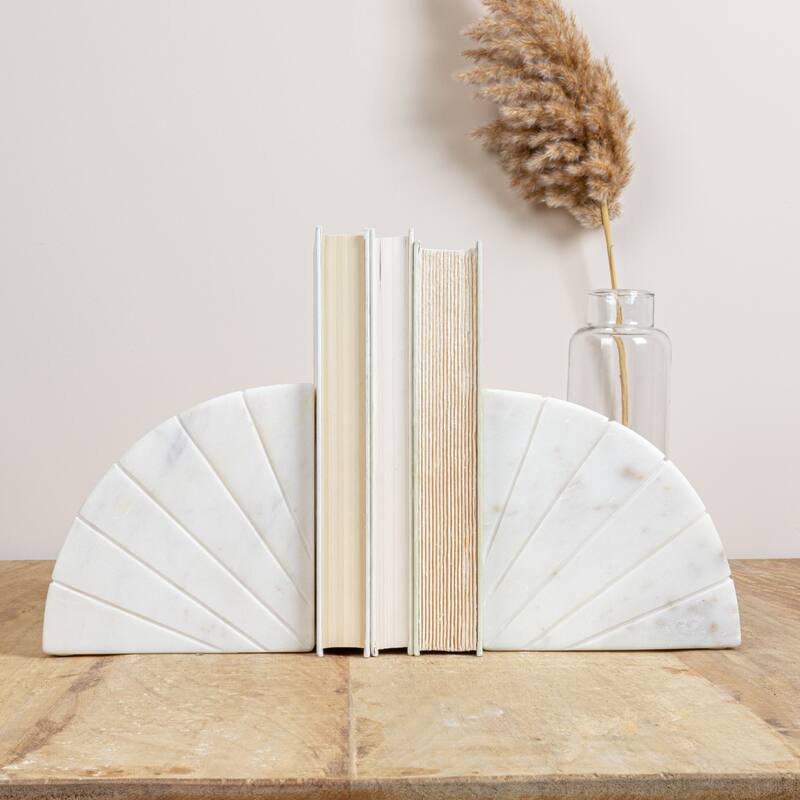 Arched Marble Bookends with Carved Detail - 12.0"L x 2.0"W x 6.0"H