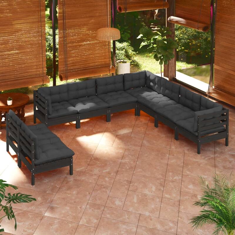 vidaXL Solid Pinewood Patio Lounge Set 10 Piece with Cushions Multi Colors