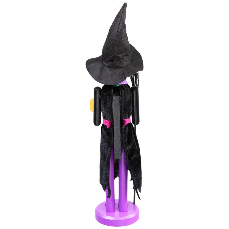 14" Black Green Witch Jack-O-Lantern Halloween Nutcracker with Broom