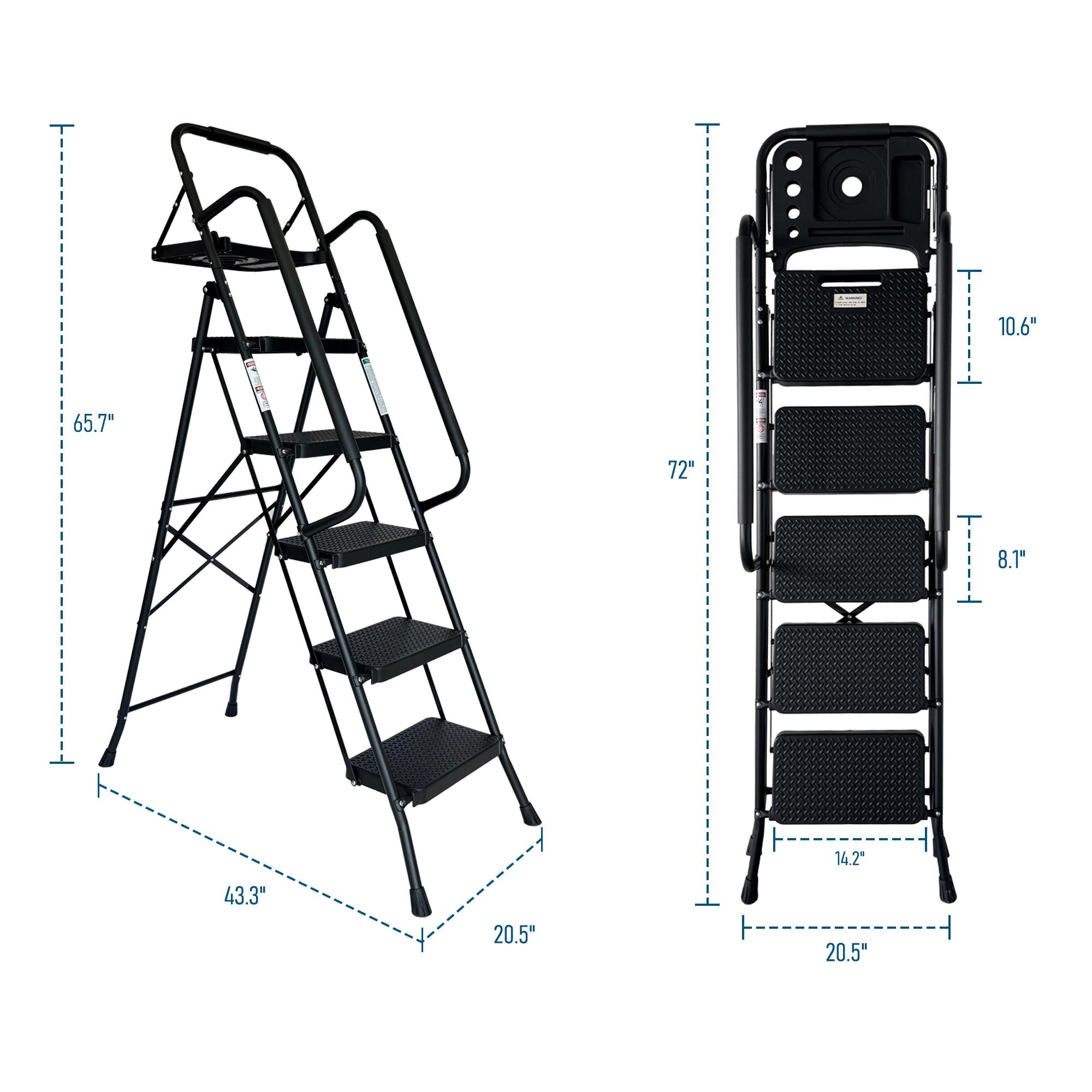 6-Step Lightweight Aluminum Step Ladder – 330 Lbs Capacity, Folding Stool With Handgrip For Home, Kitchen, Office (Black)