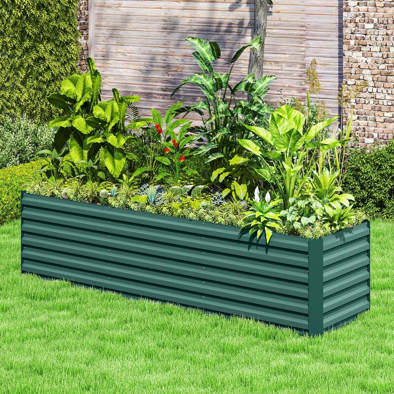 Outsunny 8x2x2ft Galvanized Raised Garden Bed Kit, Outdoor Metal Elevated Planter Box with Safety Edging, Large Raised Bed