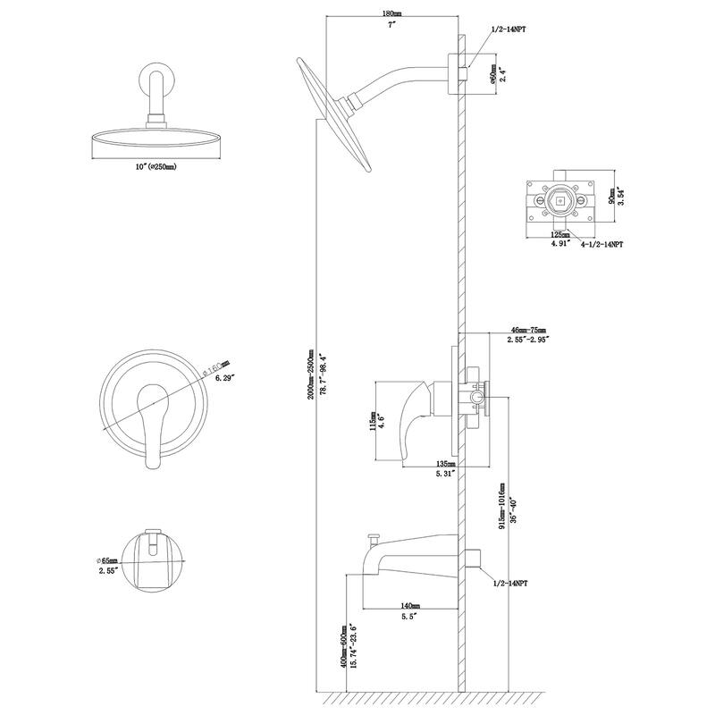 Topcraft 10-Inch Wall Mounted Round Shower System with Rough-in Valve - 10*10