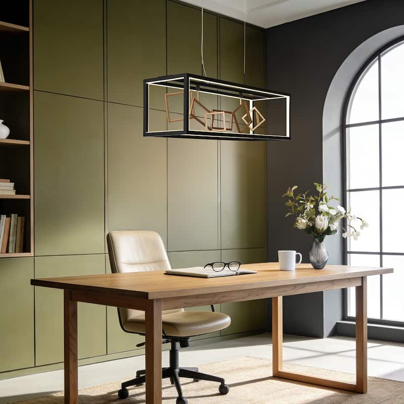 Modern 8-Light LED Black Gold Chandelier Airy Frame Kitchen Island Light - W 27.75" x H 12"