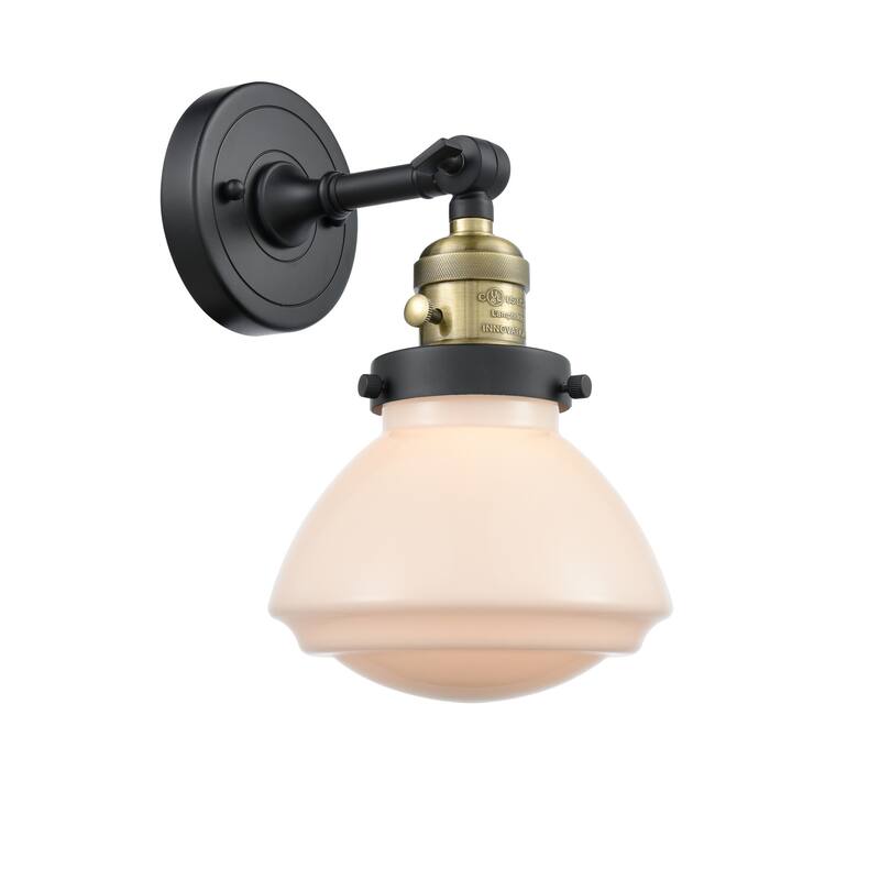 Innovations Lighting Olean 8" Tall Bathroom Sconce - Black Antique Brass / Matte White