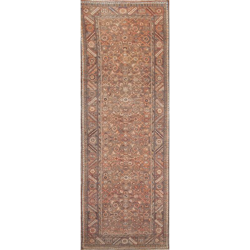 Hand Knotted Oriental 100% Wool Carpet Traditional All-Over Brown Malayer Runner Rug - 10' 8'' X 3' 5''