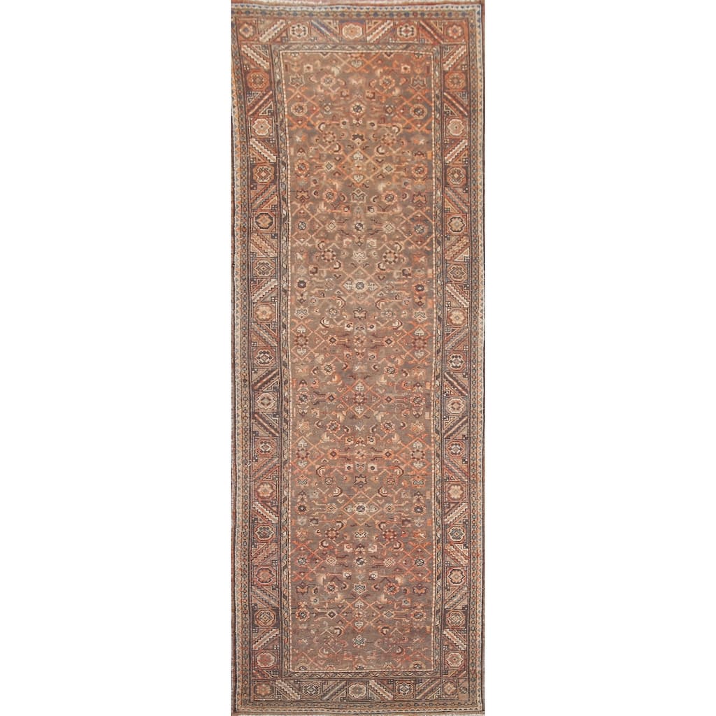 Hand Knotted Oriental 100% Wool Carpet Traditional All-Over Brown Malayer Runner Rug - 10' 8'' X 3' 5''
