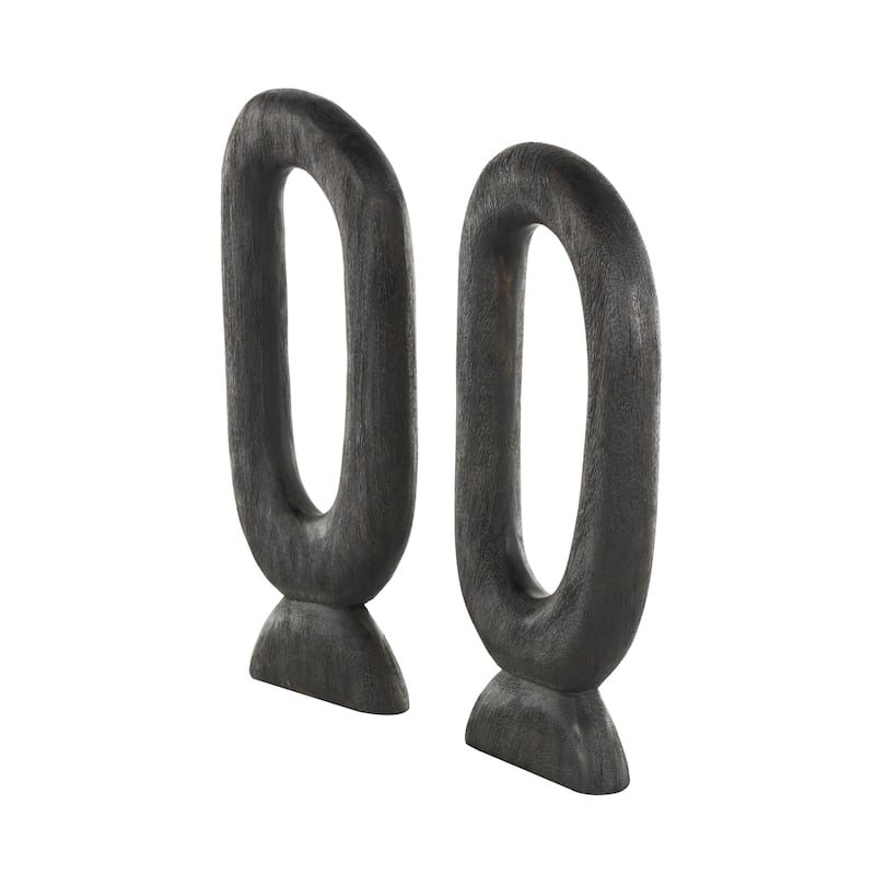 Mango Wood Abstract Cutout Oval Sculpture - Set of 2 Black - Roche River Decor - 2"W x 9"L x 20"H