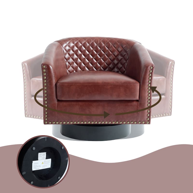 Modern Armchair Faux Leather Nailhead Trim Swivel Accent Chair