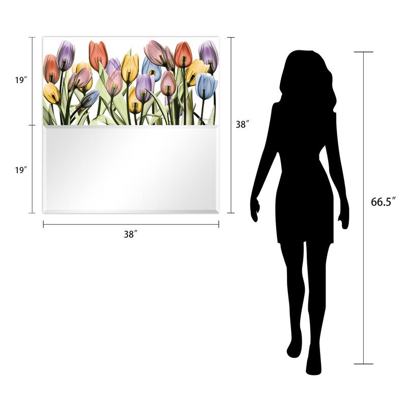 "Tulip Scape" Square Beveled Mirror on Free Floating Printed Tempered Art Glass - Clear - 38 x 38