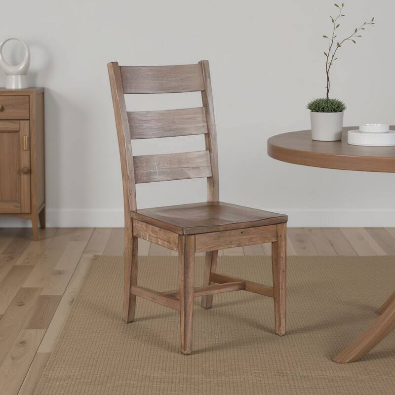 Yael Dining Chair Set of 2, Ladderback Design, Light Brown Wood