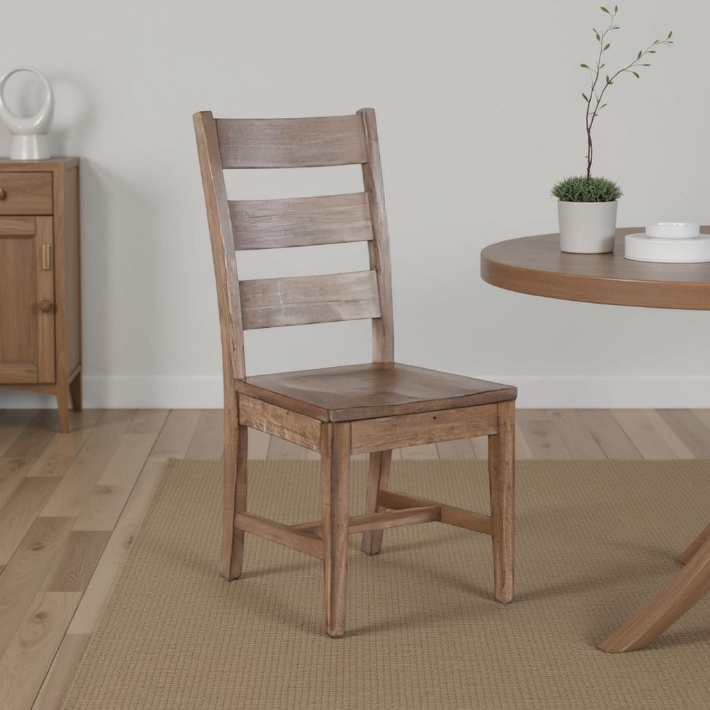 Yael Dining Chair Set of 2, Ladderback Design, Light Brown Wood