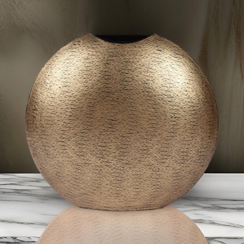 Bier Decor Vase, Curved Mouth, 16 Inch Round Metal Frame, Flat Base, Gold