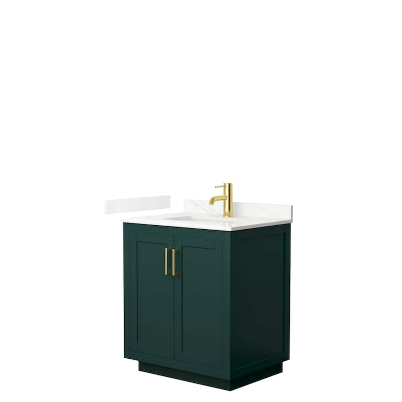 Miranda 30-inch Single Vanity, Quartz Top - Green, Gold Trim, Giotto Quartz Top