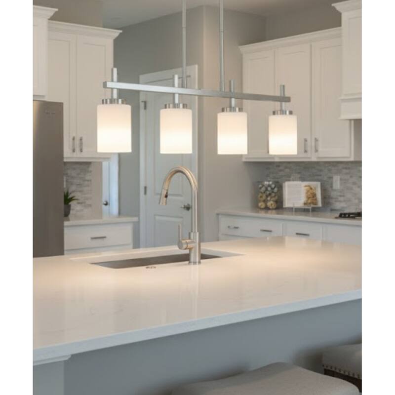 31"w 4-Light LED Kitchen Island Light Brushed Nickel Finish Frosted Glass Shade, RP Lighting