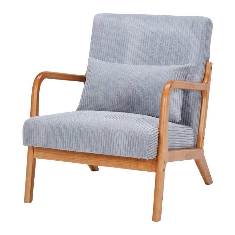 Mid-Century Modern Accent Chair, Upholstered Single Sofa Chair with Pillow, Lounge Armchair with Rubber Wood Frame