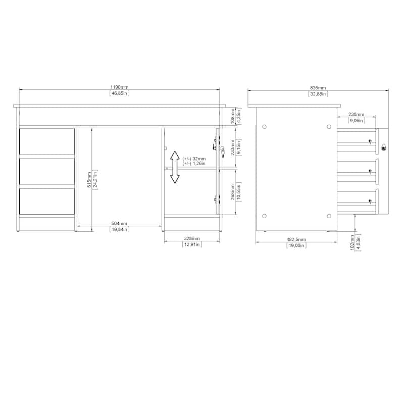 Porch & Den Function Plus 1 Door, 3 Drawer Desk, White/Jackson Hickory