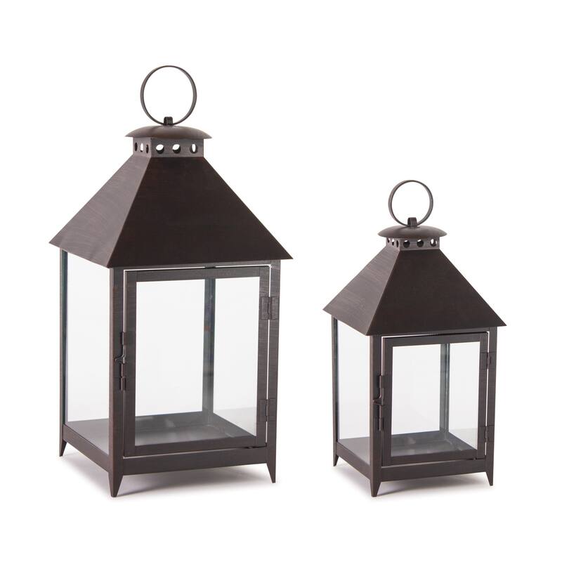 HomeRoots Set Of Two Black Flameless Floor Lantern Candle Holder - 10
