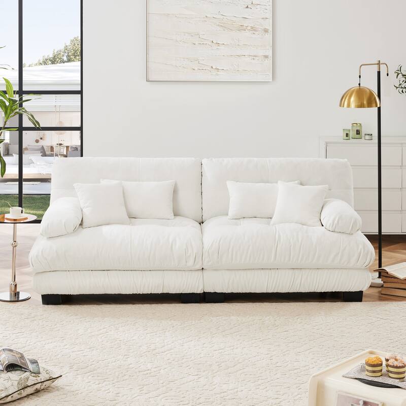 Oversized Modular Sectional Sofa, Chenille Deep Seat 2-Seater Sofa, Upholstered Cloud Couch with Lumbar Pillows & Throw Pillows