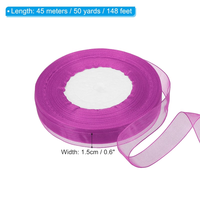 0.6 Inch x 50 Yard Organza Ribbon, Gift Wrapping Ribbon for Bouquet - Pink Purple
