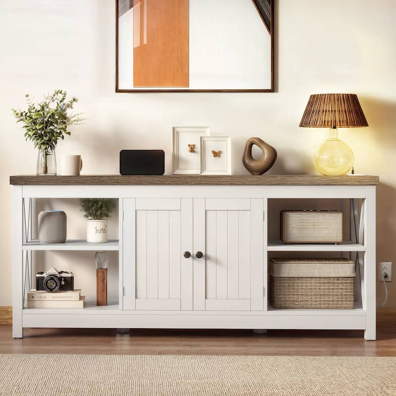 Moasis Farmhouse 59" TV Stand Entertainment Center with Storage Shelves for TVs up to 65-inch
