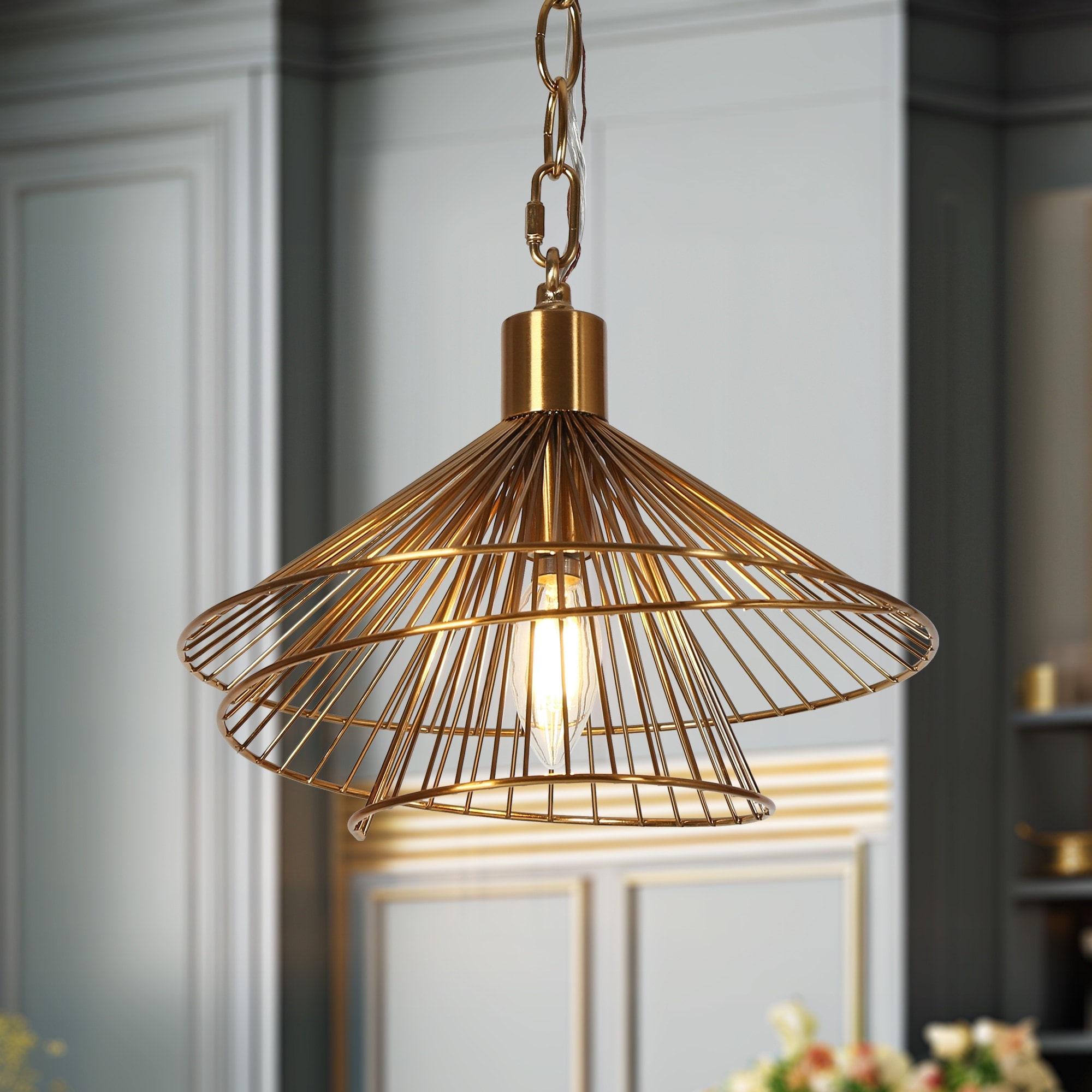 Modern Farmhouse 1-Light Pendant Light for Kitchen Island Dining Room - Gold
