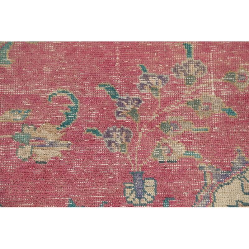 Pink Tabriz Persian Antique Area Rug Handmade Wool Carpet - 7'5"x 10'1"