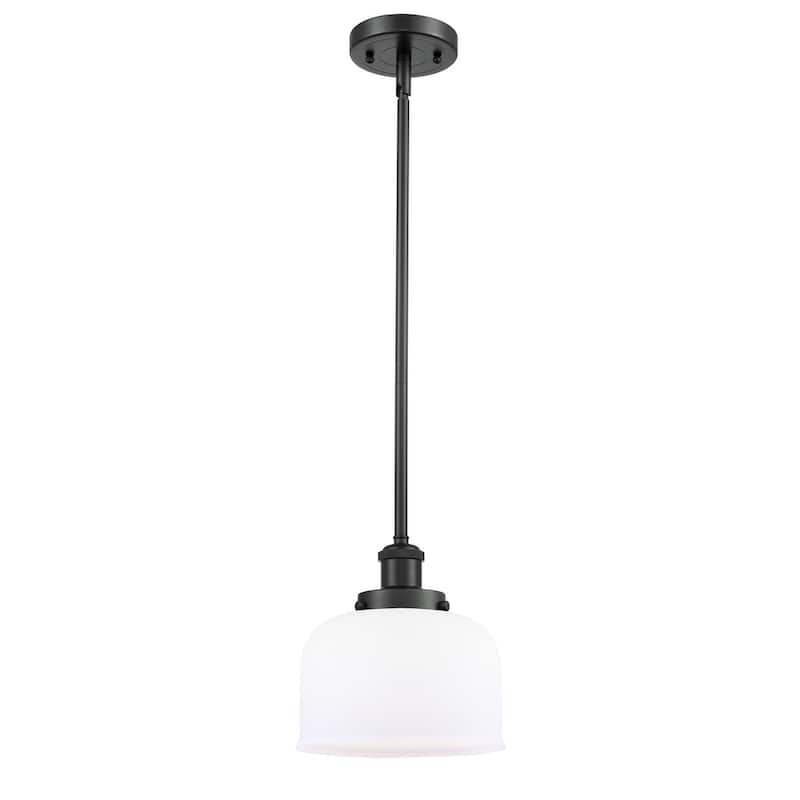 Innovations Lighting Large Bell 8" Wide Mini Pendant - Rod Hung - Matte Black / Matte White