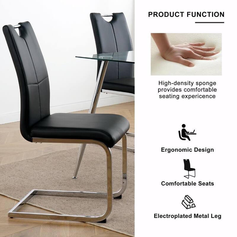 Modern Dining Chair Set - Faux Leather Padded Seats, Gold/Silver Metal Legs